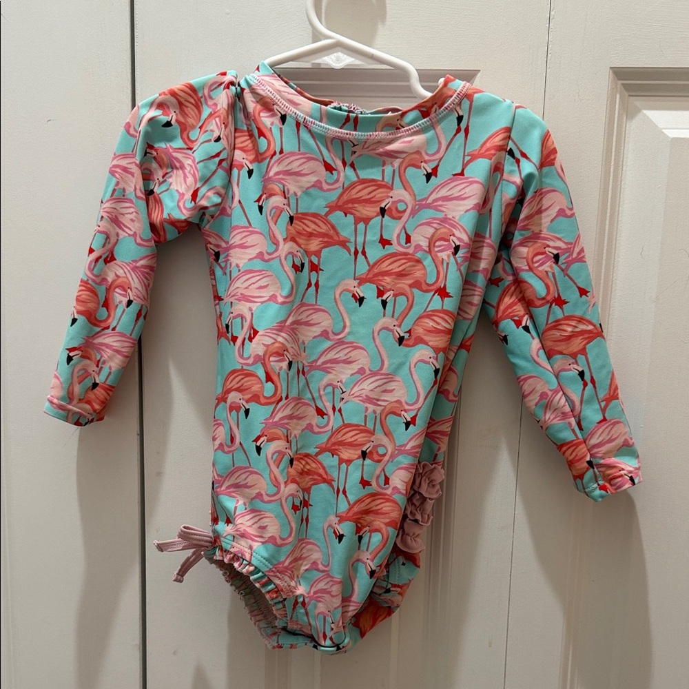 Rufflebutts flamingo swim rashguard 2T